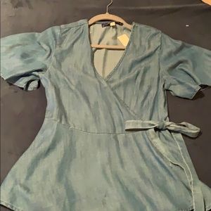 Side tie jean blouse